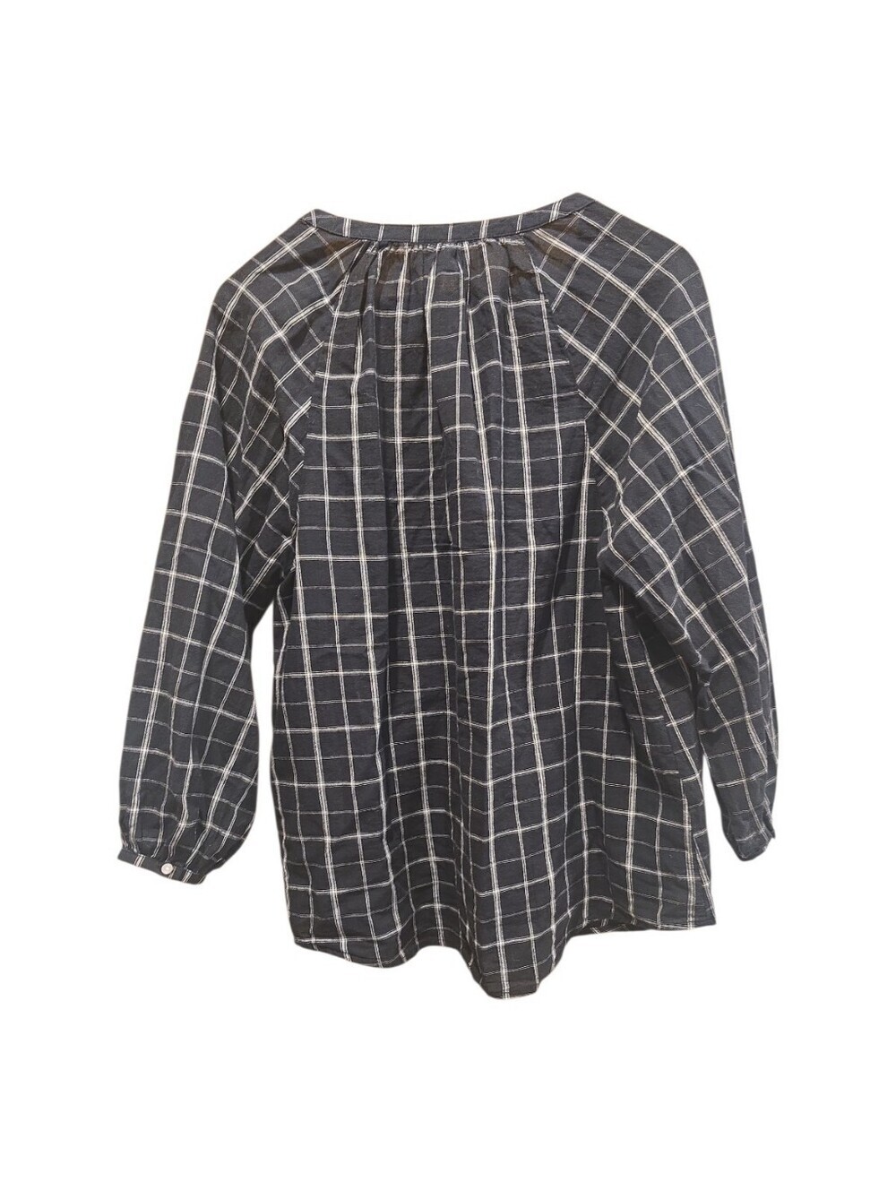 Old Navy Black And White Plaid 3/4 Sleeve Button Blouse Size Medium 100% Cotton - Picture 2 of 7